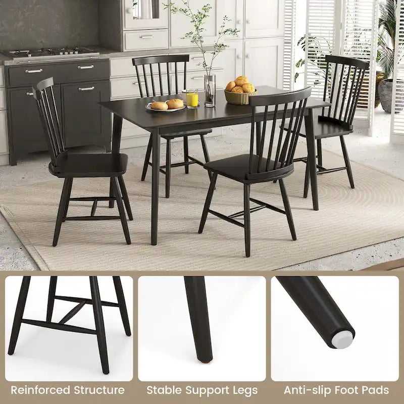 Lot de 2 chaises de salle à manger Windsor sans accoudoirs à dossier à barreaux en bois noir/naturel
