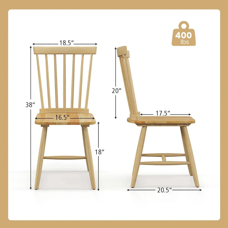 Lot de 2 chaises de salle à manger Windsor sans accoudoirs à dossier à barreaux en bois noir/naturel