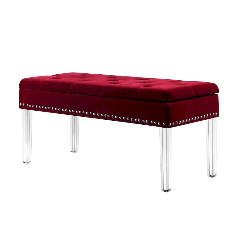Banc de rangement rembourré capitonné mid-century 18 pouces