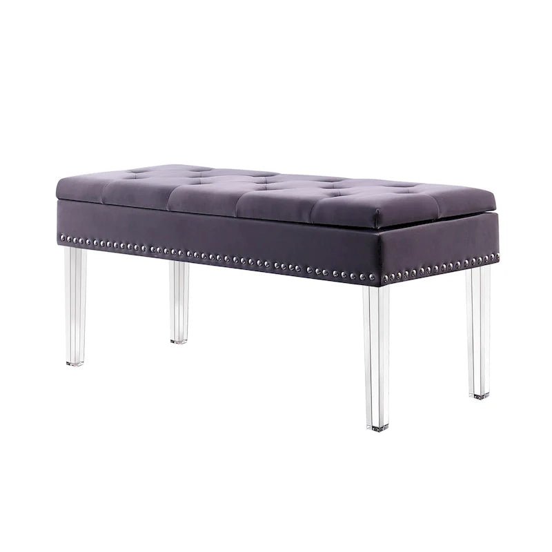 Banc de rangement rembourré capitonné mid-century 18 pouces