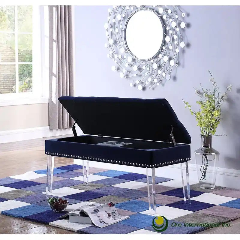 Banc de rangement rembourré capitonné mid-century 18 pouces