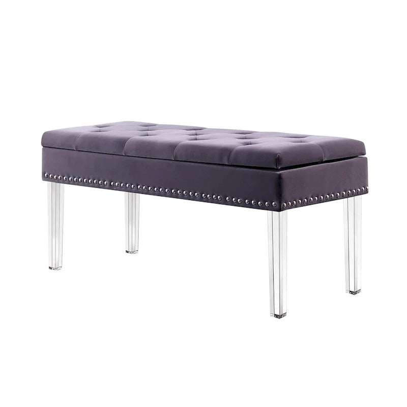 Banc de rangement rembourré capitonné mid-century 18 pouces