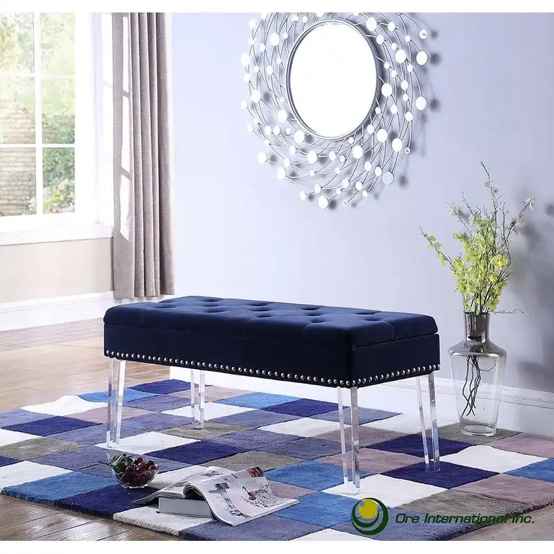 Banc de rangement rembourré capitonné mid-century 18 pouces