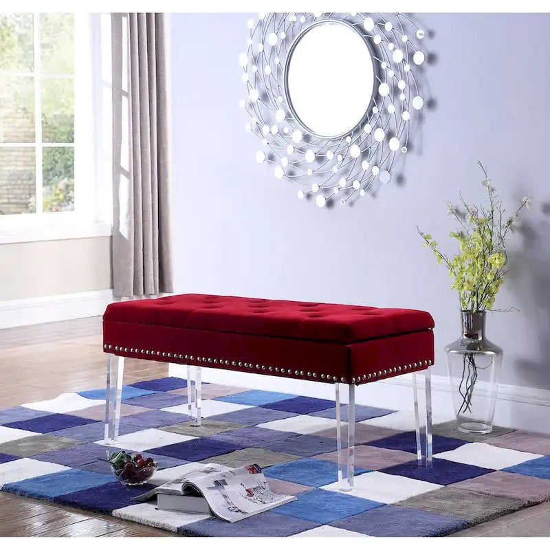 Banc de rangement rembourré capitonné mid-century 18 pouces