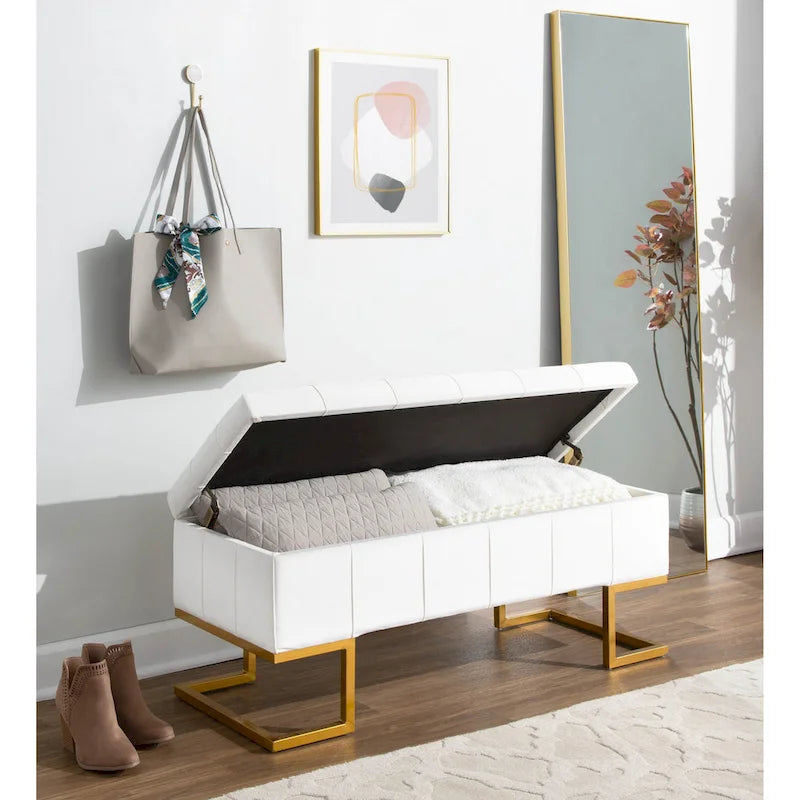 Banc de rangement en velours Silver Orchid Crossgar avec couvercle à charnière