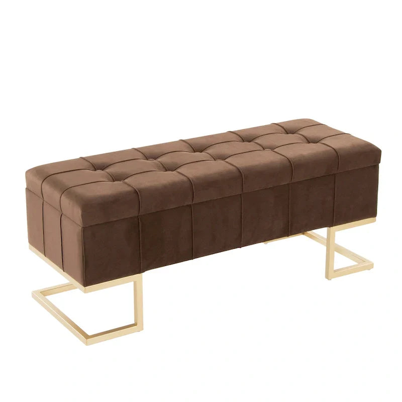 Banc de rangement en velours Silver Orchid Crossgar avec couvercle à charnière