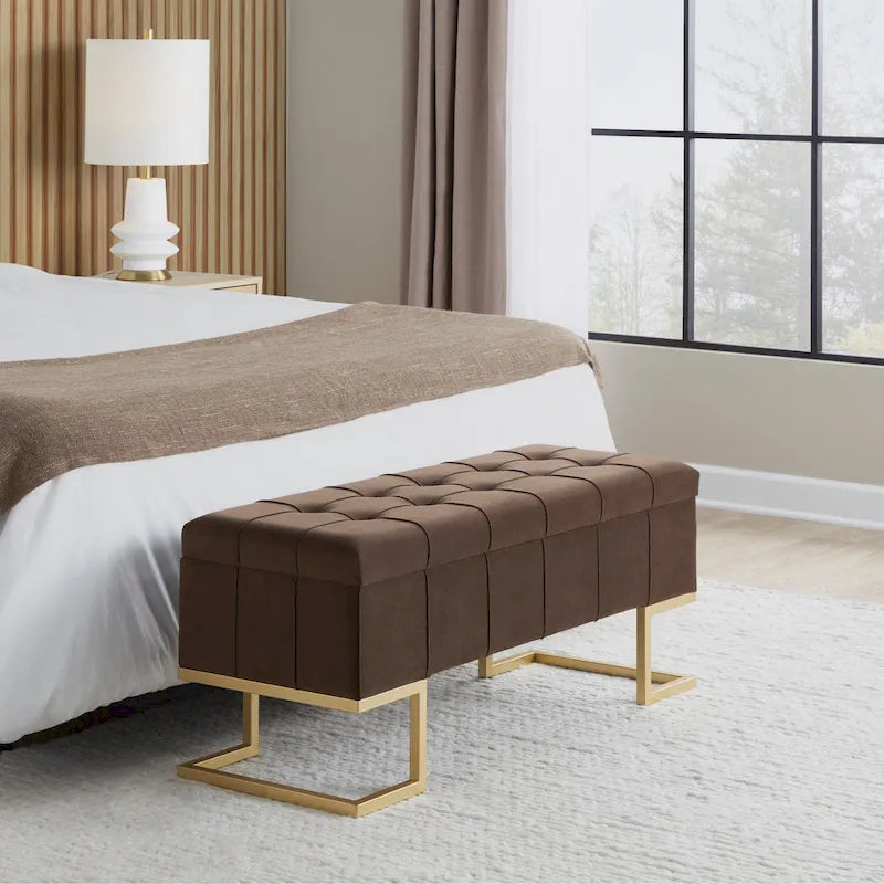 Banc de rangement en velours Silver Orchid Crossgar avec couvercle à charnière