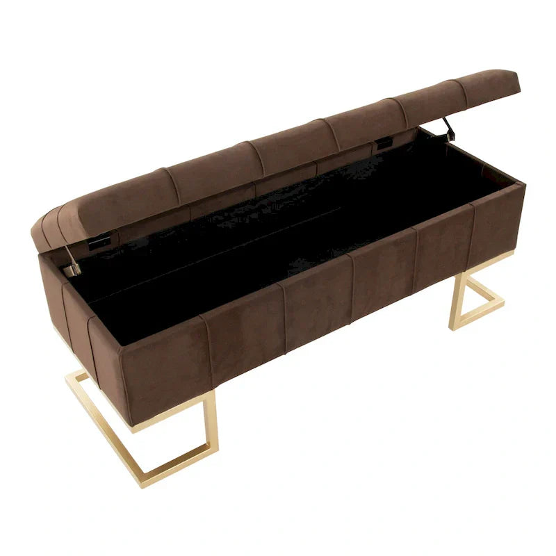 Banc de rangement en velours Silver Orchid Crossgar avec couvercle à charnière