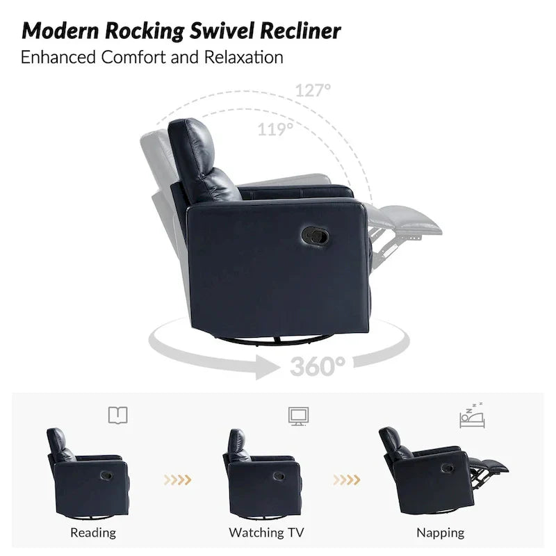 Fauteuil Inclinable Pivotant à Bascule Moderne Josefa en Cuir Véritable par Hulala Home