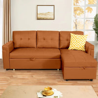 Canapé Sectionnel Réversible avec Lit Escamotable, Méridienne de Rangement Cachée, Pieds Durables