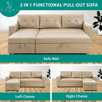 Canapé Sectionnel Réversible avec Lit Escamotable, Méridienne de Rangement Cachée, Pieds Durables