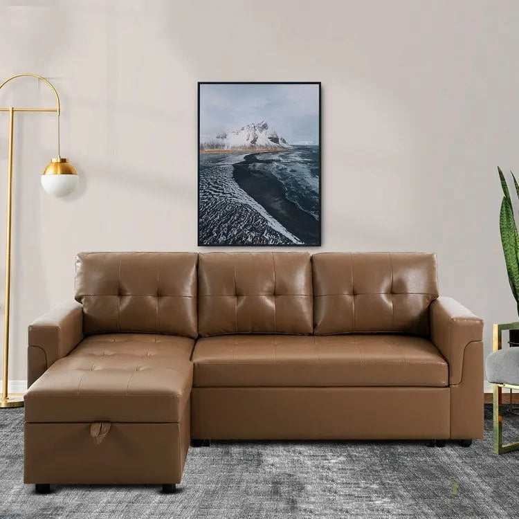 Canapé Sectionnel Réversible avec Lit Escamotable, Méridienne de Rangement Cachée, Pieds Durables