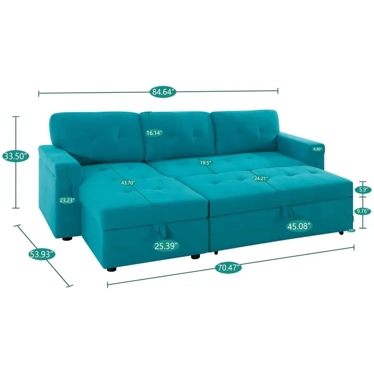 Canapé Sectionnel Réversible avec Lit Escamotable, Méridienne de Rangement Cachée, Pieds Durables