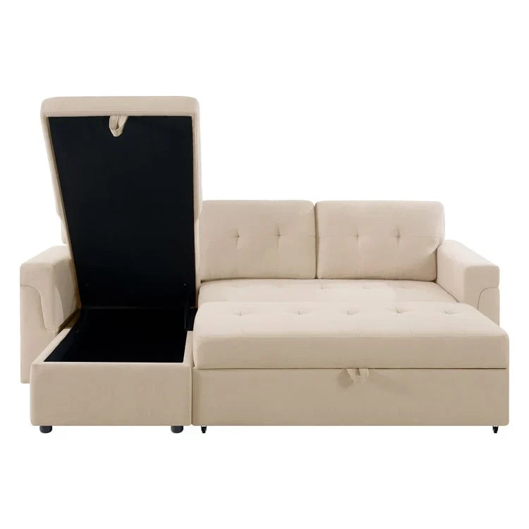 Canapé Sectionnel Réversible avec Lit Escamotable, Méridienne de Rangement Cachée, Pieds Durables