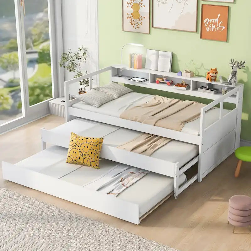 Lit de jour en bois Twin XL avec 2 lits gigognes et conception de recharge USB