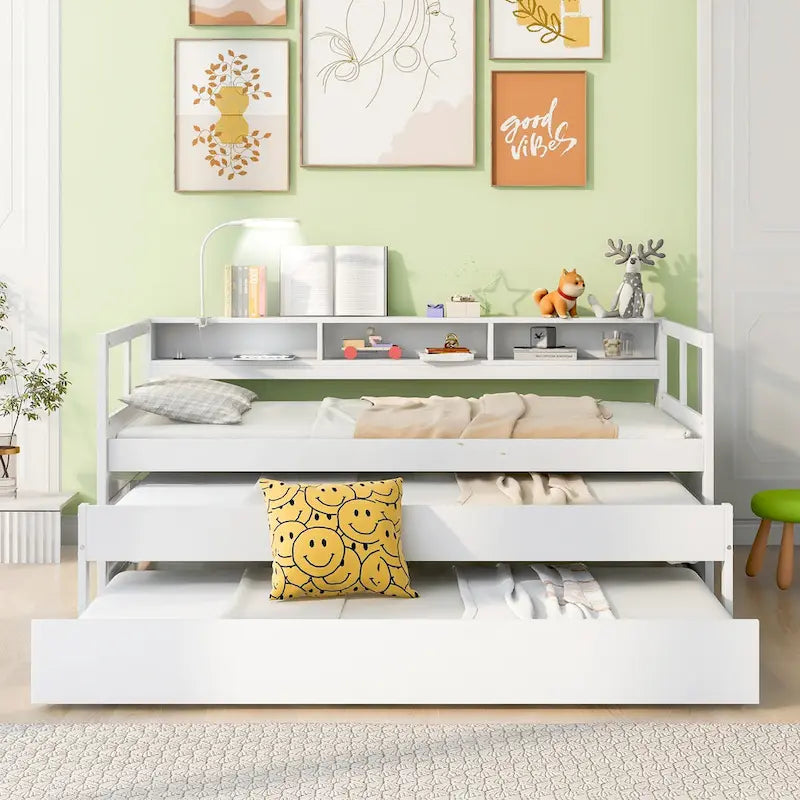 Lit de jour en bois Twin XL avec 2 lits gigognes et conception de recharge USB