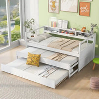 Lit de repos double XL en bois avec 2 lits gigognes et port USB