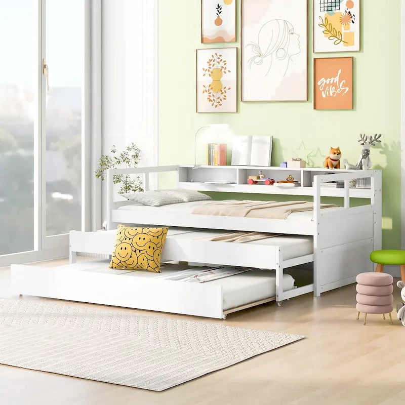 Lit de jour en bois Twin XL avec 2 lits gigognes et conception de recharge USB