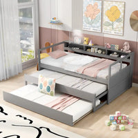 Lit de repos double XL en bois avec 2 lits gigognes et port USB