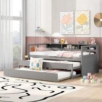Lit de repos double XL en bois avec 2 lits gigognes et port USB