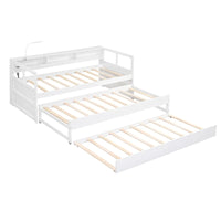 Lit de repos double XL en bois avec 2 lits gigognes et port USB