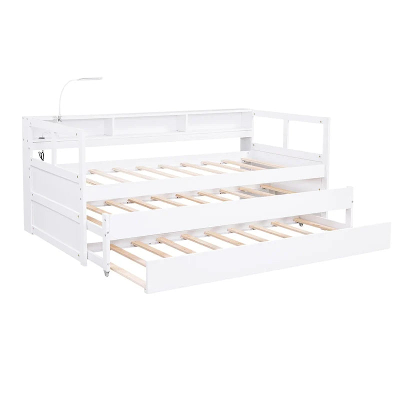 Lit de repos double XL en bois avec 2 lits gigognes et port USB