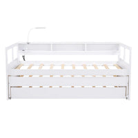Lit de repos double XL en bois avec 2 lits gigognes et port USB