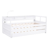 Lit de repos double XL en bois avec 2 lits gigognes et port USB