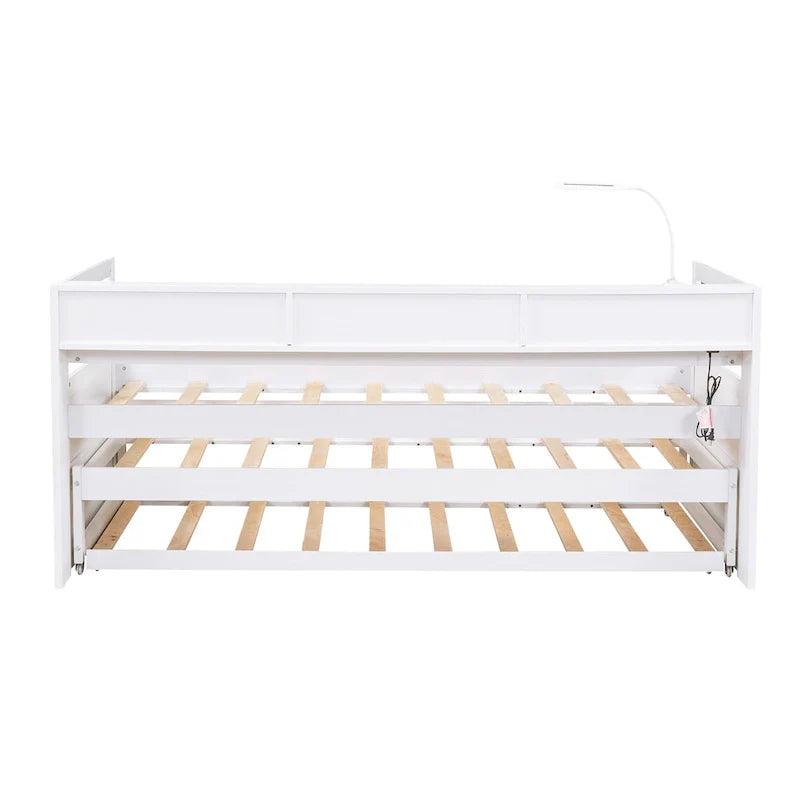 Lit de repos double XL en bois avec 2 lits gigognes et port USB