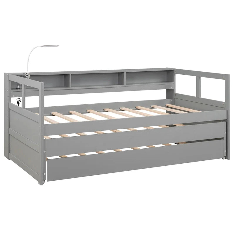 Lit de jour en bois Twin XL avec 2 lits gigognes et conception de recharge USB