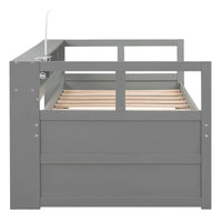 Lit de repos double XL en bois avec 2 lits gigognes et port USB