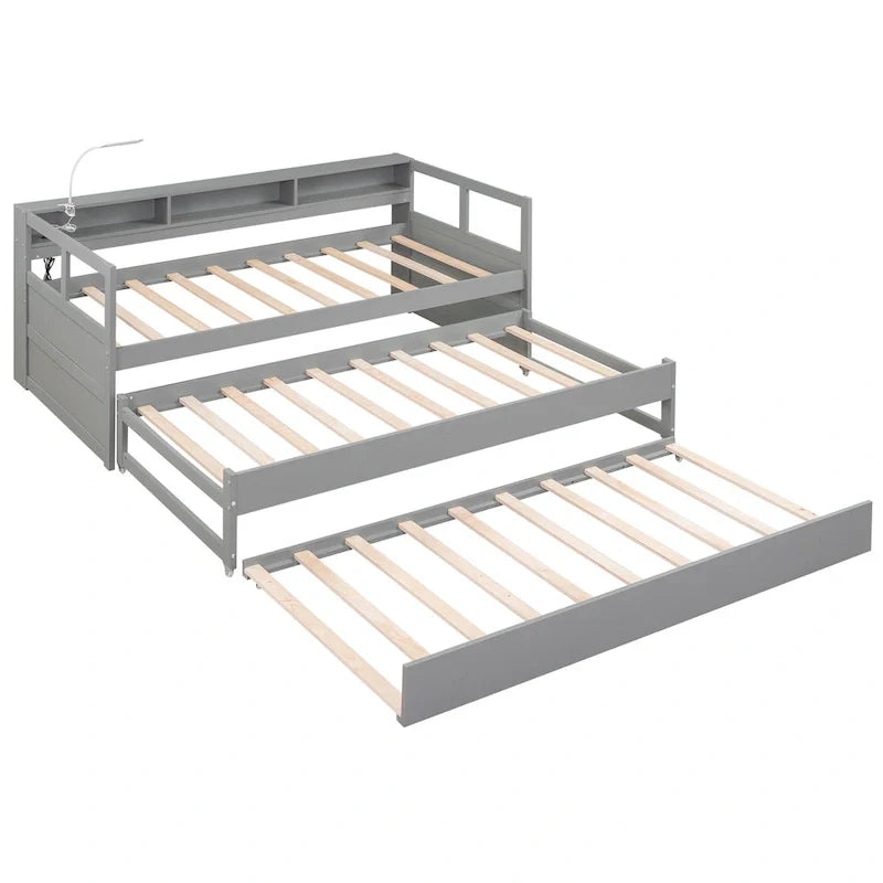 Lit de jour en bois Twin XL avec 2 lits gigognes et conception de recharge USB