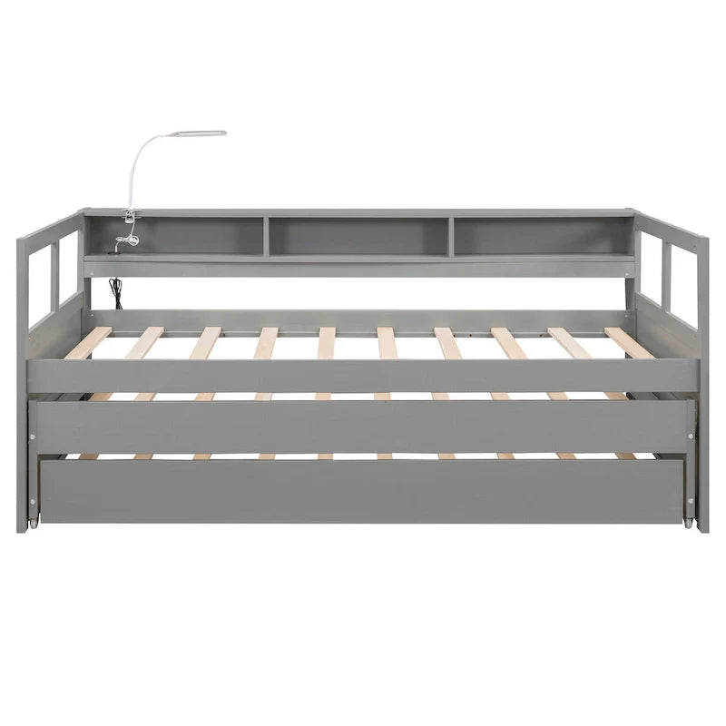 Lit de jour en bois Twin XL avec 2 lits gigognes et conception de recharge USB