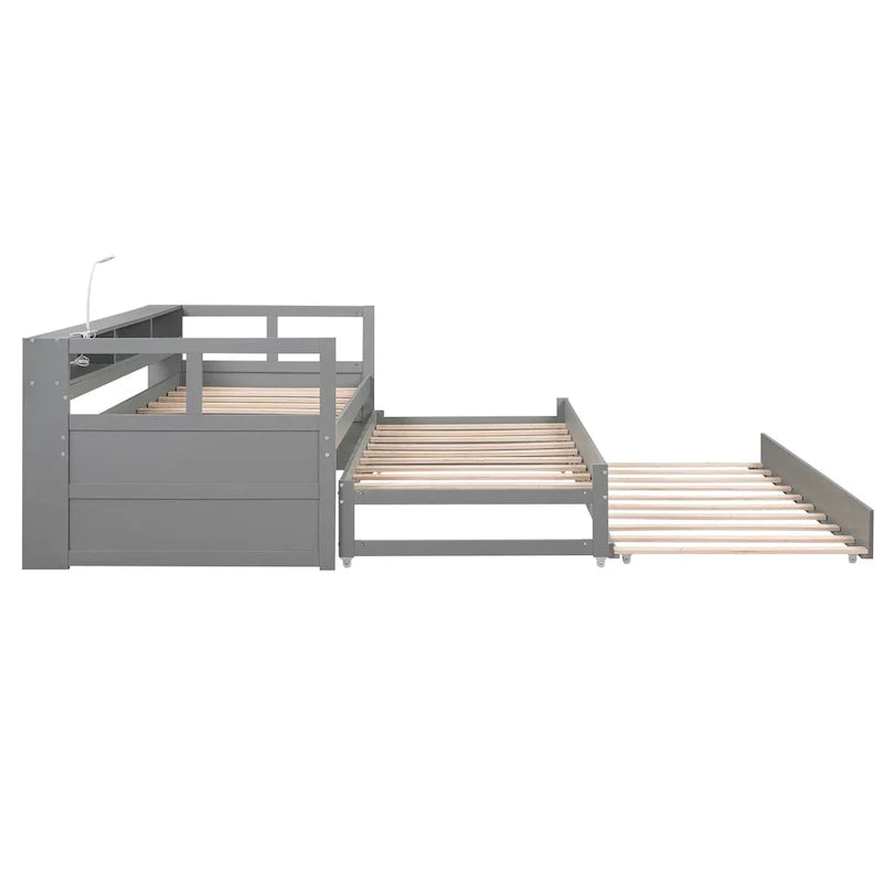 Lit de jour en bois Twin XL avec 2 lits gigognes et conception de recharge USB