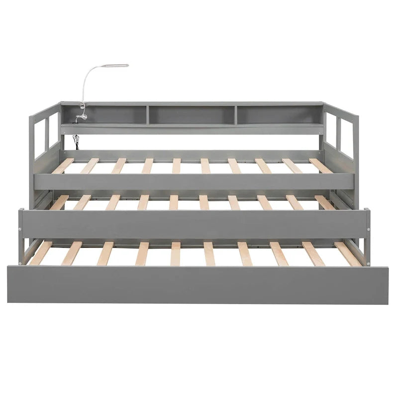 Lit de jour en bois Twin XL avec 2 lits gigognes et conception de recharge USB