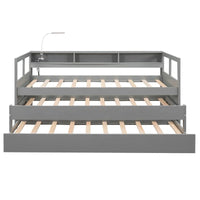 Lit de repos double XL en bois avec 2 lits gigognes et port USB