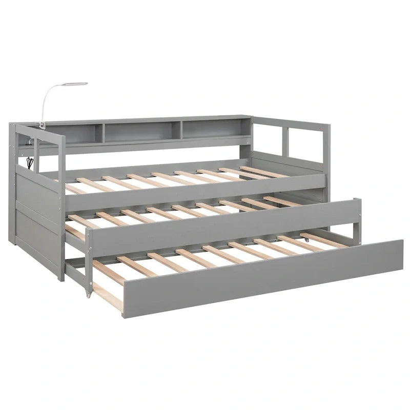 Lit de jour en bois Twin XL avec 2 lits gigognes et conception de recharge USB