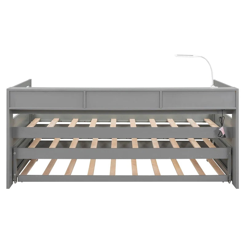 Lit de jour en bois Twin XL avec 2 lits gigognes et conception de recharge USB