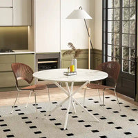 Table à manger ronde moderne à pieds croisés, plateau amovible en deux parties