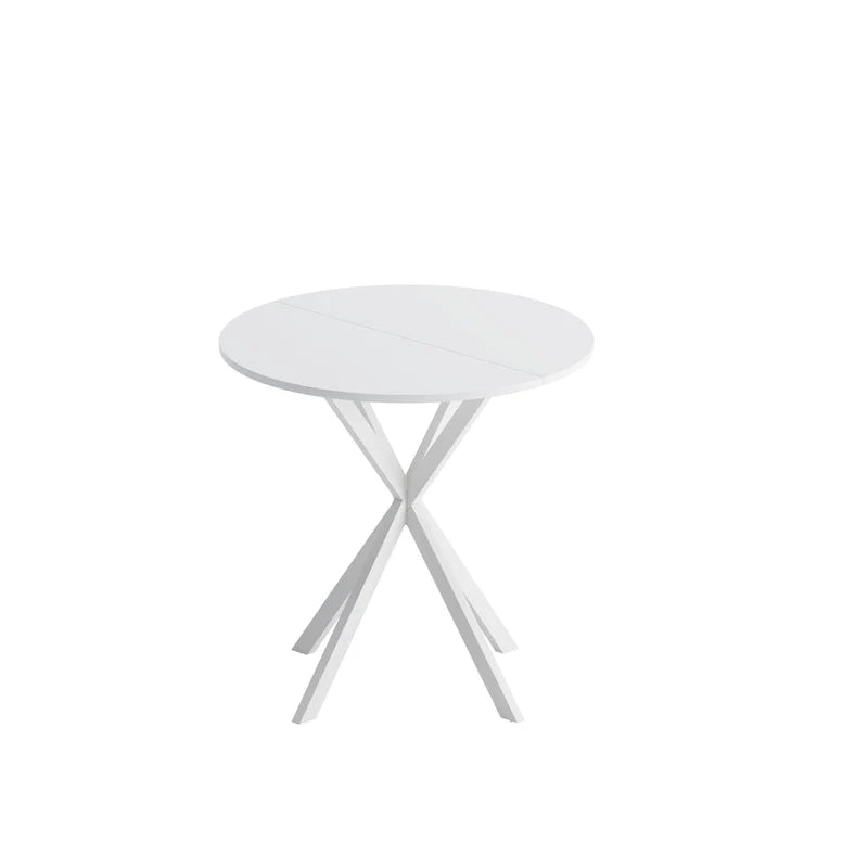 Table à manger ronde moderne à pieds croisés, plateau amovible en deux parties