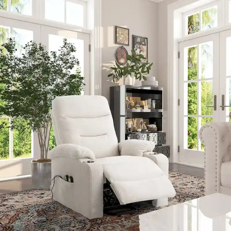 Clihome Fauteuil inclinable de massage électrique doux rembourré avec porte-gobelet