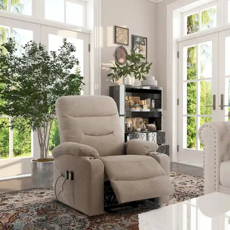 Clihome Fauteuil inclinable de massage électrique doux rembourré avec porte-gobelet