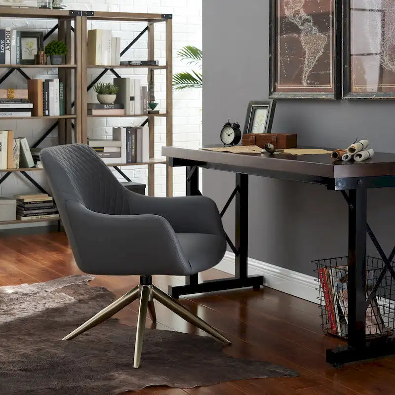 Art Leon - Fauteuil d'appoint pivotant à accoudoirs en similicuir