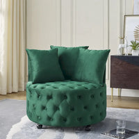 Fauteuil pivotant en velours pour salon avec capitonnage, 3 coussins et roulettes mobiles