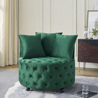 Fauteuil pivotant en velours pour salon avec capitonnage, 3 coussins et roulettes mobiles