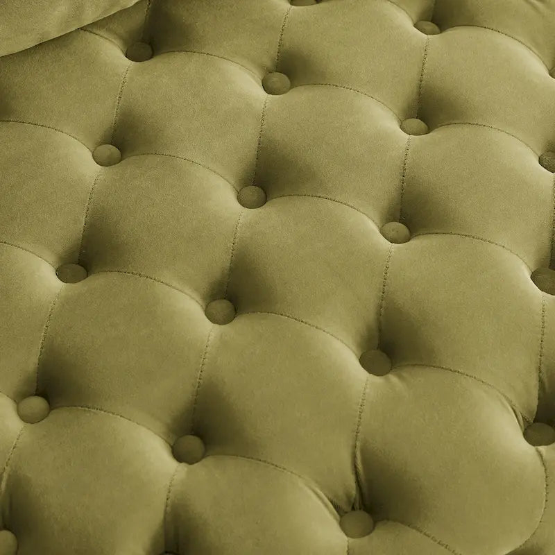 Fauteuil pivotant en velours pour salon avec capitonnage, 3 coussins et roulettes mobiles