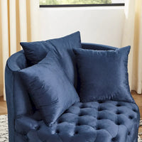 Fauteuil pivotant en velours pour salon avec capitonnage, 3 coussins et roulettes mobiles