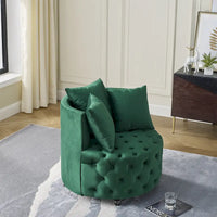 Fauteuil pivotant en velours pour salon avec capitonnage, 3 coussins et roulettes mobiles