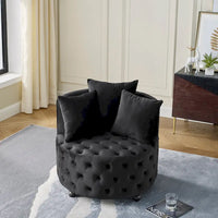 Fauteuil pivotant en velours pour salon avec capitonnage, 3 coussins et roulettes mobiles