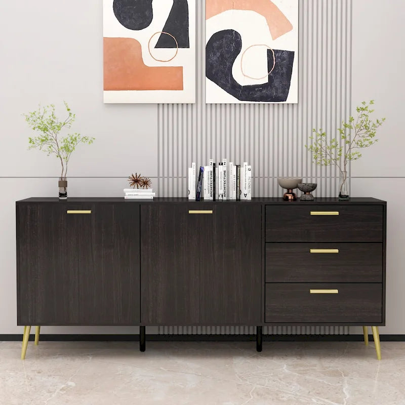 Meuble buffet avec 3 tiroirs et 2 portes, expresso/blanc